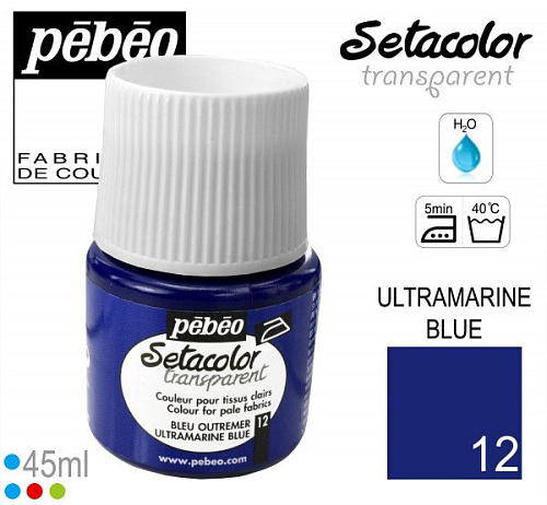 Barva na Textil SETACOLOR Transparent Pebeo. barva č. 12 ULTRAMARINE BLUE.Balení 45ml.  