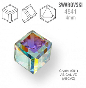 SWAROVSKI ELEMENTS 4841 Angled Cube (zkosená kostka) barva CRYSTAL (001) AB CAL VZ (ABCVZ) velikost 4mm.