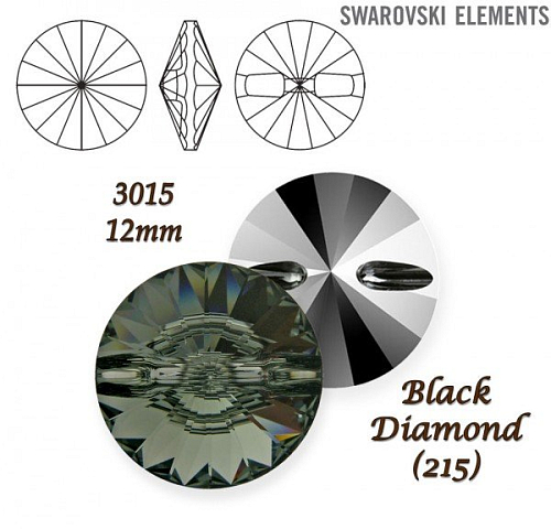 SWAROVSKI Buttons 3015 barva BLACK DIAMOND velikost 12mm.