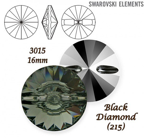 SWAROVSKI Buttons 3015 barva BLACK DIAMOND velikost 16mm.