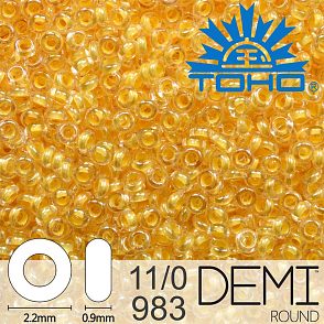 Korálky TOHO Demi Round 11/0. Barva 983 Inside-Color Crystal/Custard Lined. Balení 5g.