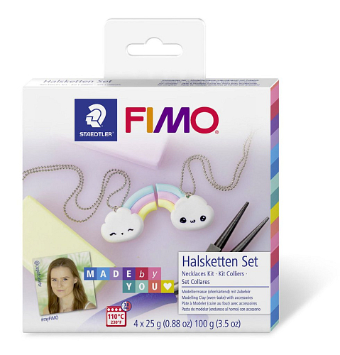 FIMO Soft Sada DIY Náhrdelník KAWAII balení 4 barevných bloků FIMO po 25g, komponenty a podrobný obrázkový návod.