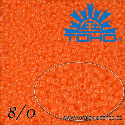 Korálky TOHO tvar ROUND (kulaté). Velikost 8/0. Barva č. 802-Luminous Neon Orange. Balení 10g.