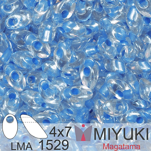 Korálky MIYUKI tvar Long MAGATAMA velikost 4x7mm. Barva LMA-1529 Sparkling Sky Blue Lined Crystal. Balení 5g.