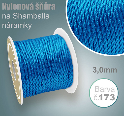Nylonová šňůra COPÁNKOVÁ na Shamballa náramky průměr nitě 3,0mm. Barva č.173 Modrá