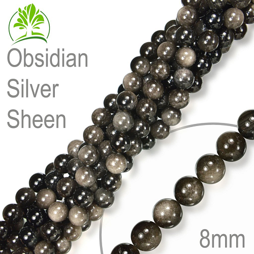Korálky z minerálů Obsidian Silver Sheen přírodní polodrahokam. Velikost pr.8mm. Balení 10Ks.