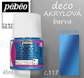 Barva AKRYLOVÁ perleťová Pébeo DECO. Odstín č.117 TURQUOISE. Balení 45 ml.