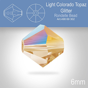 PRECIOSA Bicone MC BEAD (sluníčko) velikost 6mm. Barva LIGHT COLORADO TOPAZ GLITTER. Balení 18ks .
