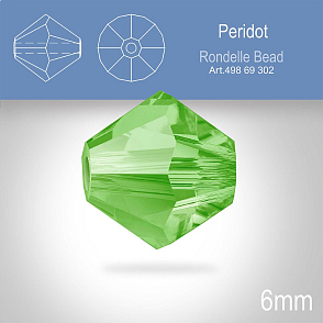 PRECIOSA Bicone MC BEAD (sluníčko) velikost 6mm. Barva PERIDOT. Balení 18ks .