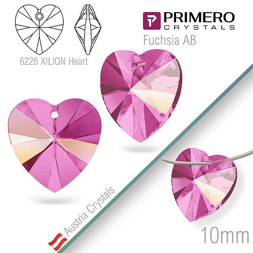 Korálky PRIMERO Crystals. Tvar 6228 XILION Heart. Barva Fuchsia AB. Velikost 10mm