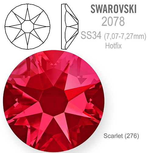 Swarovski XIRIUS Rose HOTFIX 2078 velikost SS34 barva Scarlet (276)