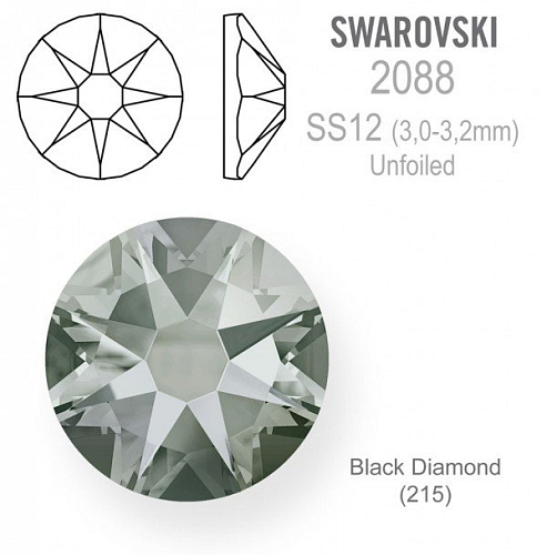 SWAROVSKI 2088 FOILED velikost SS12 barva Black Diamond 