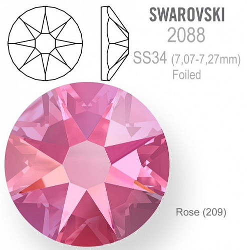 SWAROVSKI 2088 XIRIUS FOILED velikost SS34 barva Rose