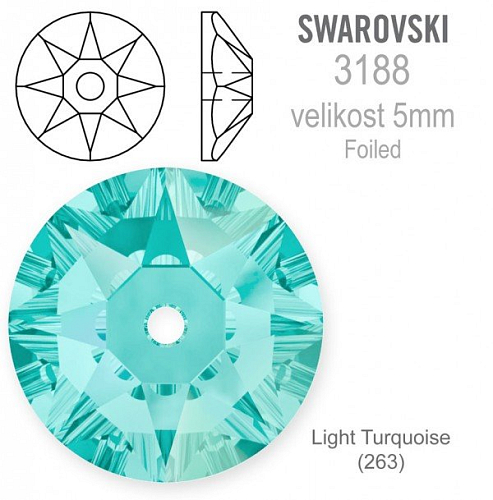 Swarovski 3188 XIRIUS Lochrose našívací kameny velikost pr.5mm barva Light Turquoise