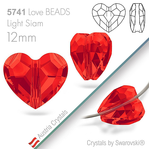 SWAROVSKI Love Beads 5741. Barva Light Siam. Velikost 12mm