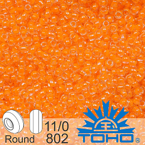 Korálky TOHO tvar ROUND (kulaté). Velikost 11/0. Barva č.802-Luminous Neon Orange. Balení 8g