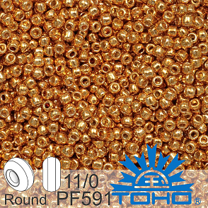 Korálky TOHO tvar ROUND (kulaté). Velikost 11/0. Barva č.PF591 PermaFinish - Galvanized Old Gold. Balení 8g