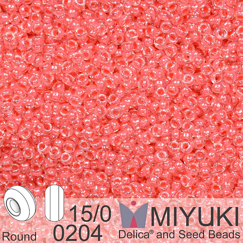 Korálky Miyuki Round 15/0. Barva 0204 Coral Lined Crystal. Balení 5g
