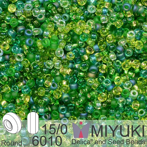 Korálky Miyuki Round 15/0. Barva Mix Ever Green 6010. Balení 5g.