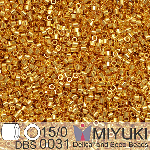 Korálky Miyuki Delica 15/0. Barva DBS 0031 24kt Gold Plated. Balení 2g.