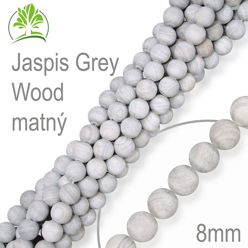 Korálky z minerálů Jaspis Grey Wood matný. Velikost pr.8mm. Balení 10Ks. 