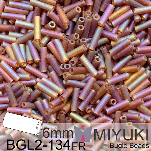 Korálky Miyuki Bugle Bead 6mm. Barva BGL2-134FR Matte Transparent Dark Topaz AB. Balení 10g.