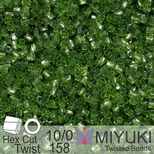 Korálky Miyuki Hex Cut Twisted Bugle 2,2x2,2mm. Barva 158 Transparent Olive.  Balení 5g.