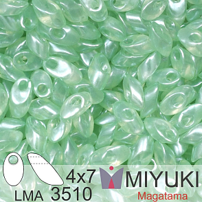Korálky MIYUKI tvar Long MAGATAMA velikost 4x7mm. Barva LMA-3510 Transparent Mint Luster - Discontinued. Balení 5g.