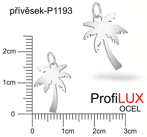 Přívěsek Ocel ozn-P1193 PALMA  velikost 17x12mm tl.1.0mm. Velikost kroužku 5mm. Řada přívěsků ProfiLUX.