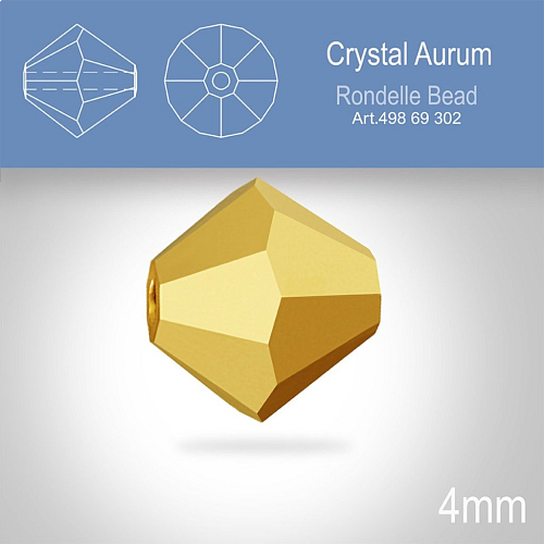 PRECIOSA Bicone MC BEAD (sluníčko) velikost 4mm. Barva CRYSTAL AURUM FULL (celozlaté). Balení 30ks .