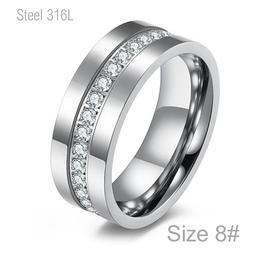 Prsten  z chirurgické ocele R 087 s krystalovými kamínky v středu prstenu o velikosti 8