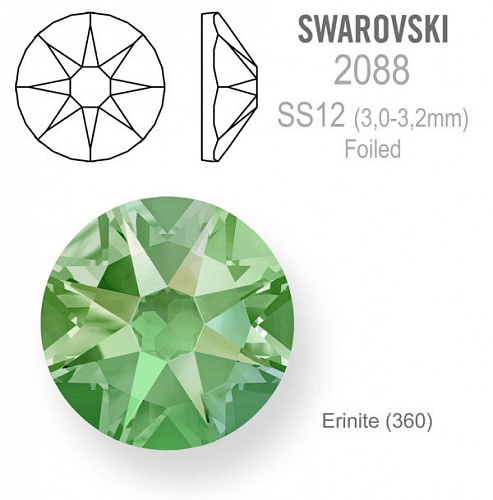 SWAROVSKI 2088 XIRIUS FOILED velikost SS12 barva Erinite 