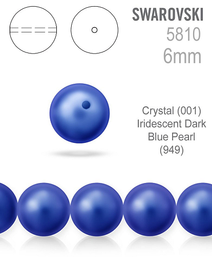 Swarovski 5810 Voskované Perle barva 949 Crystal (001) Iridescent Dark Blue Pearl velikost 6mm. Balení 5Ks. 