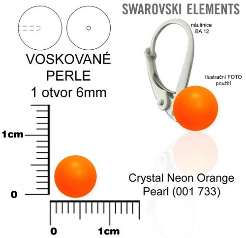SWAROVSKI 5818 Voskované Perle 1otvor barva CRYSTAL NEON ORANGE PEARL velikost 6mm. 