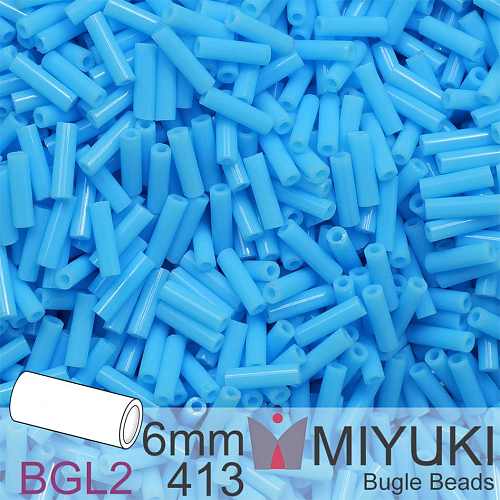 Korálky Miyuki Bugle Bead 6mm. Barva BGL2-413 Opaque Turquoise Blue. Balení 10g.