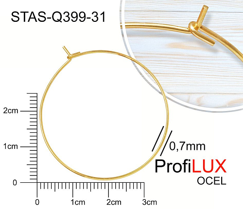 NÁUŠNICE drátěná KRUH CHIRURGICKÁ OCEL ozn.-STAS-Q399-31. Velikost pr.35mm. Barva POZLACENO.