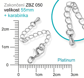 Zakončovací řetízek s KARABINKOU ozn. ZBZ 050. Barva (pokov) PLATINUM.
