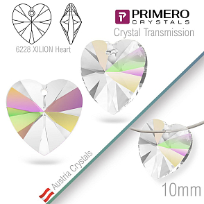 Korálky PRIMERO Crystals. Tvar 6228 XILION Heart. Barva Crystal Transmission. Velikost 10mm