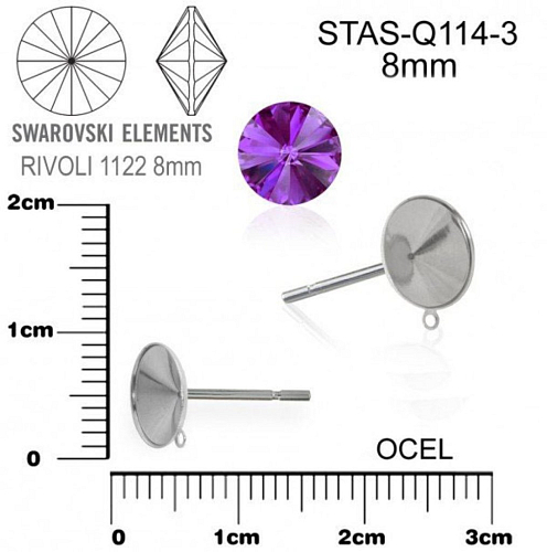 Puzeta s očkem CHIRURGICKÁ OCEL ozn.-STAS-Q114-3 Swarovski 1122 rivoli velikost 8mm