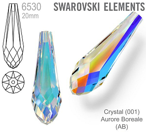 SWAROVSKI 6530 Pure Drop Pendant velikost 20mm. Barva Crystal Aurore Boreale 