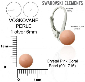 SWAROVSKI 5818 Voskované Perle 1otvor barva 716 CRYSTAL PINK CORAL PEARL velikost 6mm.