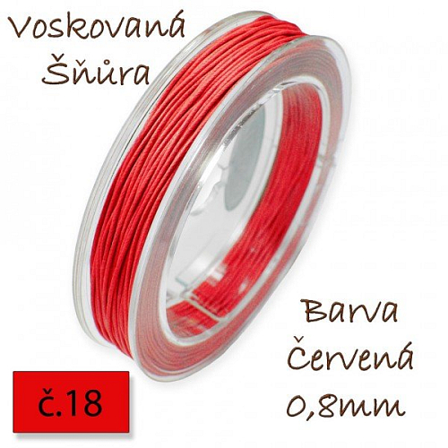 Voskovaná šňůra-síla 0,8mm v barvě červené č.18