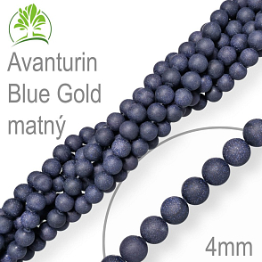 Korálky z minerálů Avanturin Blue Gold syntetický matný polodrahokam. Velikost pr.4mm. Balení 18Ks.