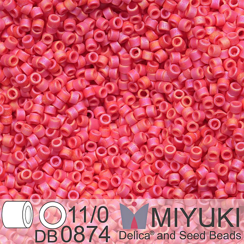 Korálky Miyuki Delica 11/0. Barva Matte Opaque Red AB DB0874. Balení 5g