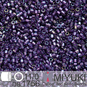 Korálky Miyuki Delica 11/0. Barva Sparkling Purple Lined Amethyst AB DB1756. Balení 5g