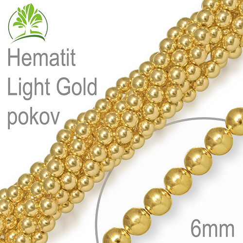 Korálky z minerálů Hematit Light Gold pokovený polodrahokam. Velikost pr.6mm. Balení 12Ks.