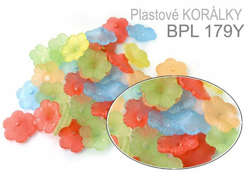 Korálky plastové BPL 179Y SMĚS květů v různých barvách. Velikost 12x12mm. 