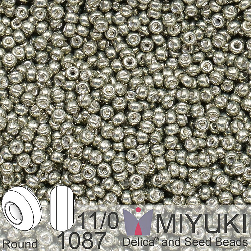 Korálky Miyuki Round 11/0. Barva 1087 Galvanized Green Steel. Balení 5g.