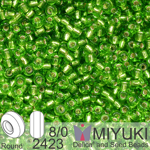 Korálky Miyuki Round 8/0. Barva 2423 Silverlined Lime . Balení 5g