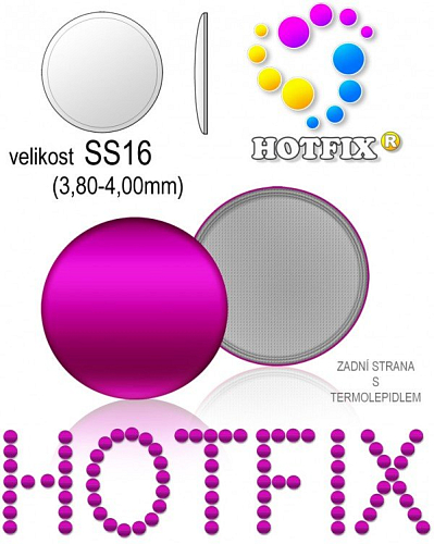 Kovové NAILHEAD HOTFIX nažehlovací polotovary. Velikost SS16 (3,80-4,00mm) Tl.0,6mm. Barva 014 PURPUROVÁ (lesklá ocelová). Balení 60Ks.